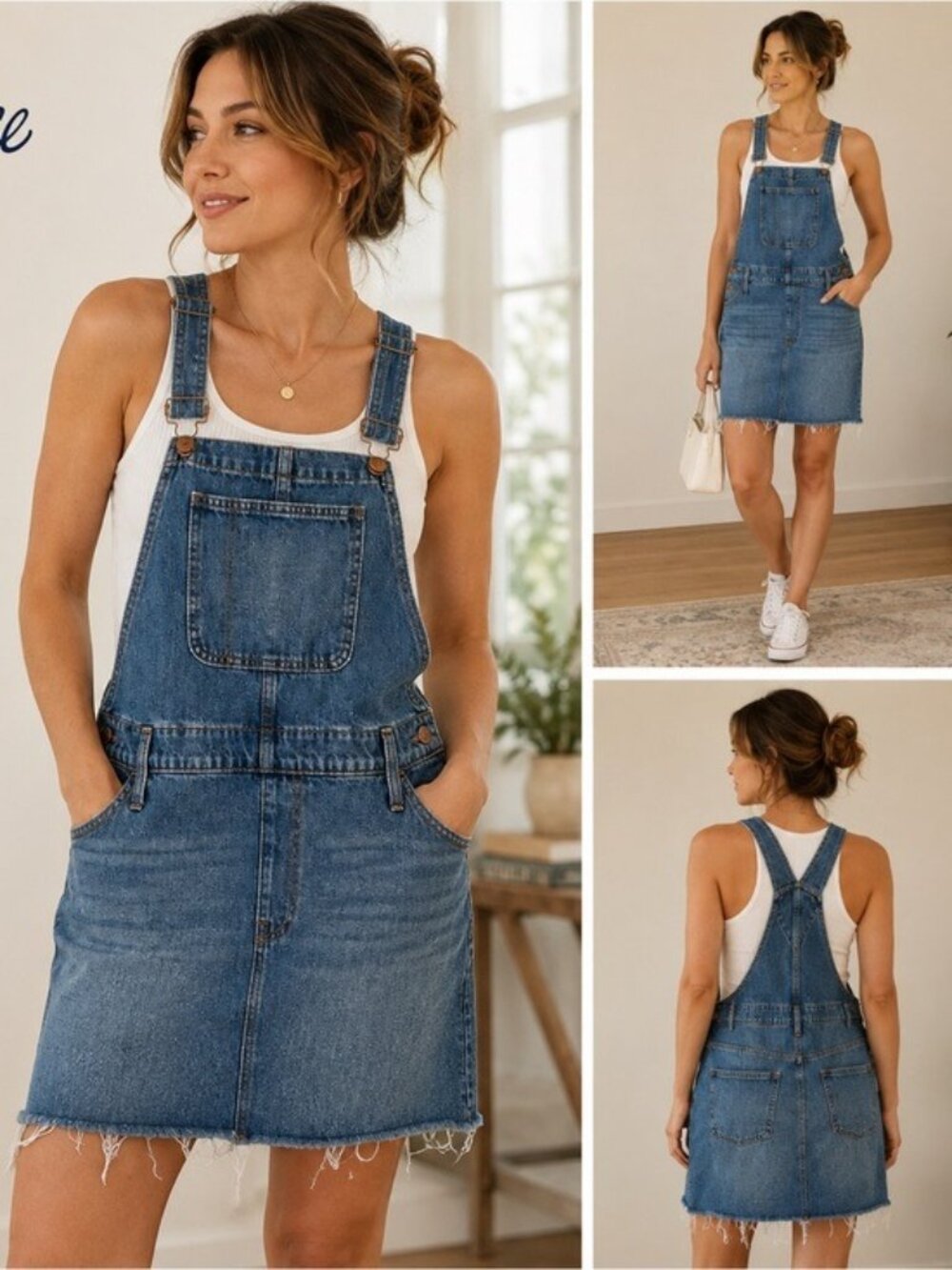 Madewell Blue Denim Overall Dress Size 4 Raw Hem Bib Pinafore 100% Cotton